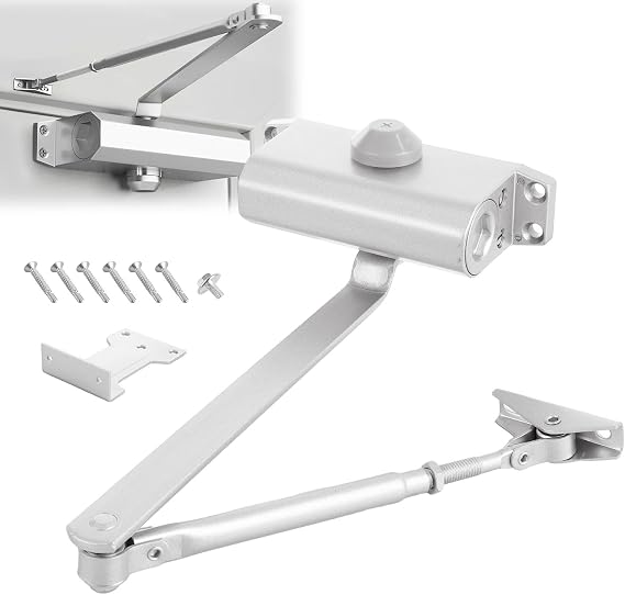Automatic Door Closer, Aluminium Alloy Spring Door Closer with Hold Open Anti Door Slam, 25-45 Kg Gate Spring Closer Soft Close, Heavy Duty Hydraulic Door Closers for Interior Door Safety