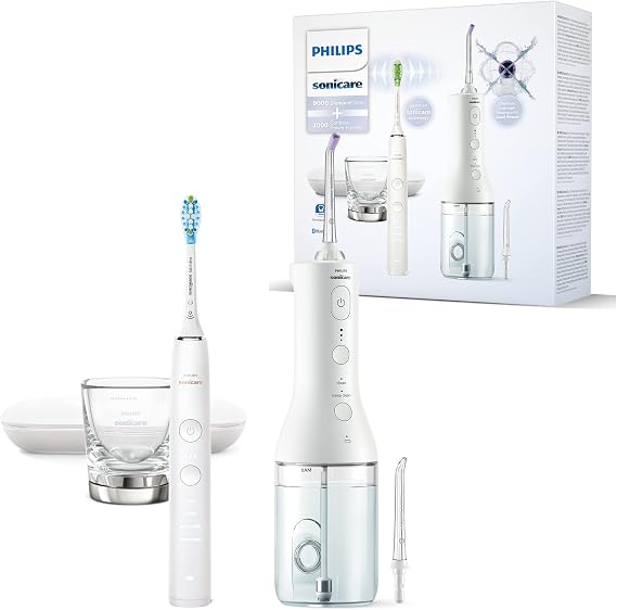 Philips Sonicare DiamondClean 9000 Electric Toothbrush and Power Flosser Cordless Oral Flosser - Teeth Cleaning, Gums and Plaque Removal, White (Model HX3866/41)