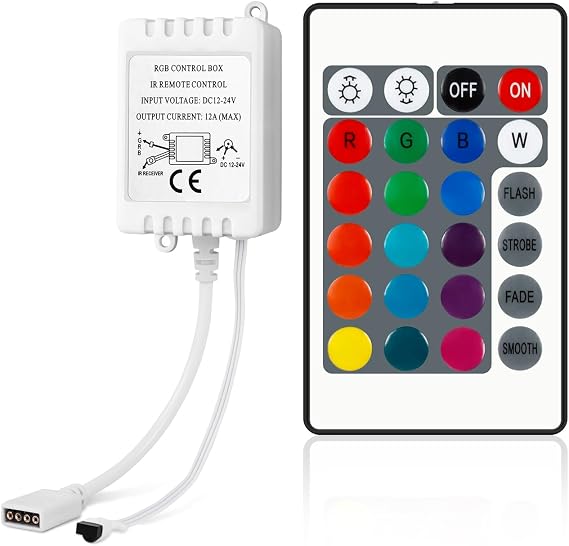 VIPMOON 24-Key IR Wireless LED Remote Control with 4-Pin IR Receiver