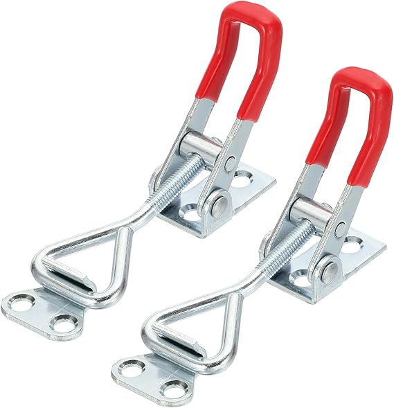 sourcing map 2pcs Adjustable Toggle Clamp M5 x 27mm 220lbs Holding Capacity 4001 Style Quick Release Pull Latches Clamps Hasp for Smoker Lid Jig Tool Box Case, Silver Red