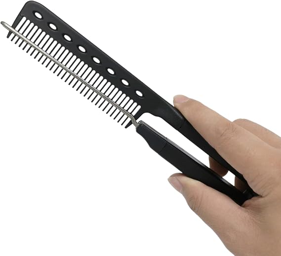 V-Shape Hair Straightening Comb - Thermal Styling Brush & Flat Iron for Smooth, Frizz-Free Hair - Professional & Home Use Salon Styling Tool