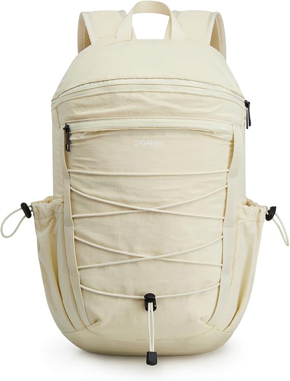 G4Free 20L Small Backpack Rucksack for Women Men, Lightweight Hiking Backpack for Walking Travel, Daypack with Drawstring (Off-white)