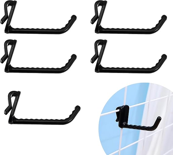 5pcs Black Grid Wall Hooks – Plastic Pegboard Hook and Slatwall Hook