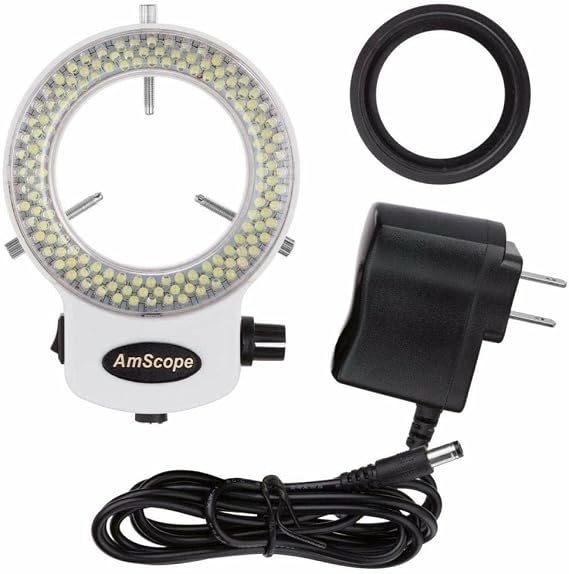 AmScope White Adjustable 144 LED Ring Light Illuminator for Stereo Microscope & Camera