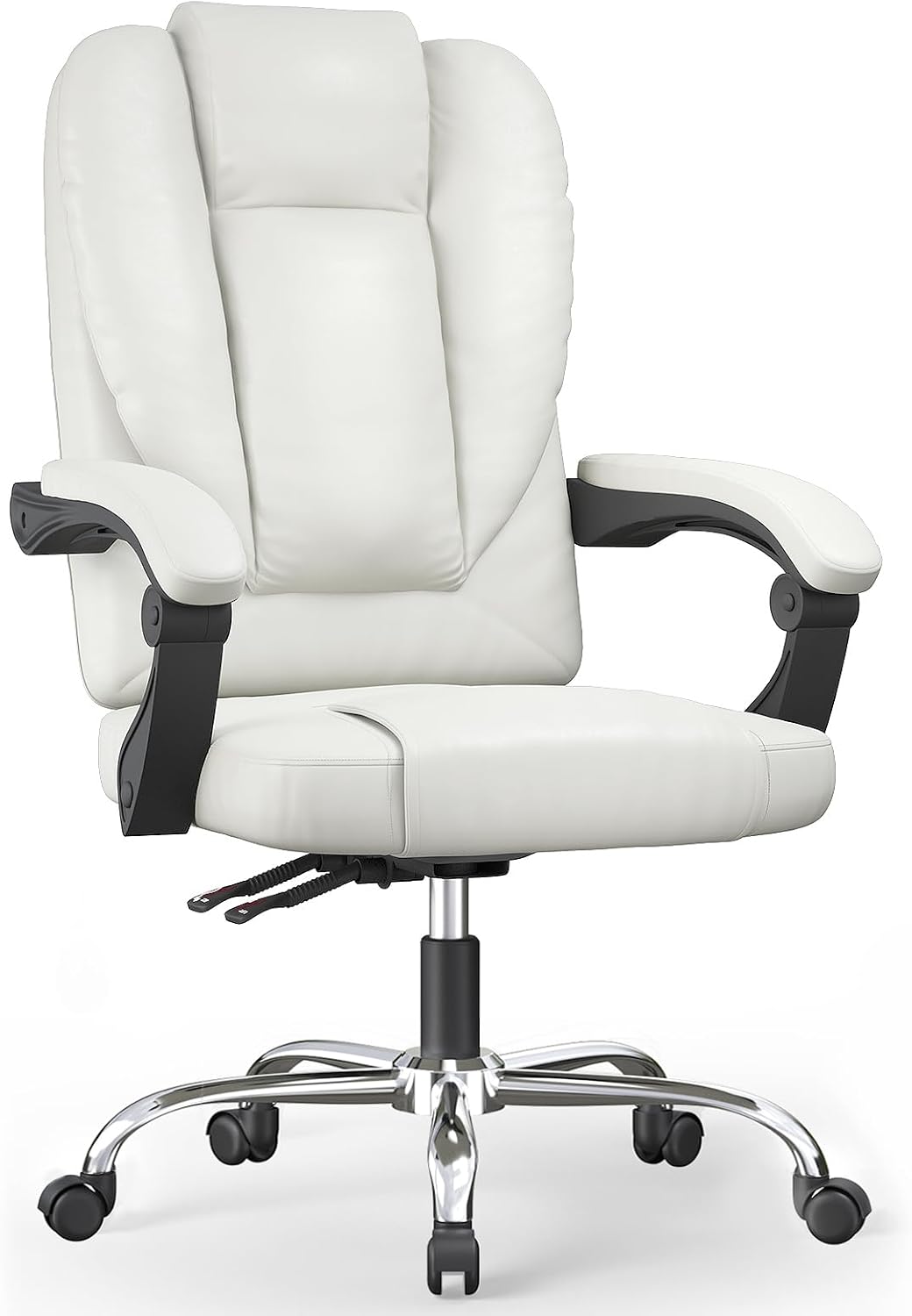 naspaluro Executive Ergonomic Office Desk Chair with Springs/Armrests, Comfy Big Tall Fabric Computer Work Chair, Heavy Duty Cross Legged Study Chairs, High Back Home Office Swivel White Chair