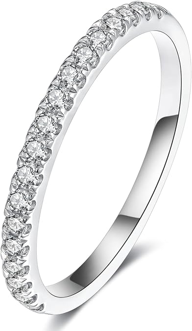 IMOLOVE Lab Grown Diamond Wedding Bands, 0.3/0.42 Carat, Eternity Rings in 18K White Gold & Sterling Silver Size H-V1/2