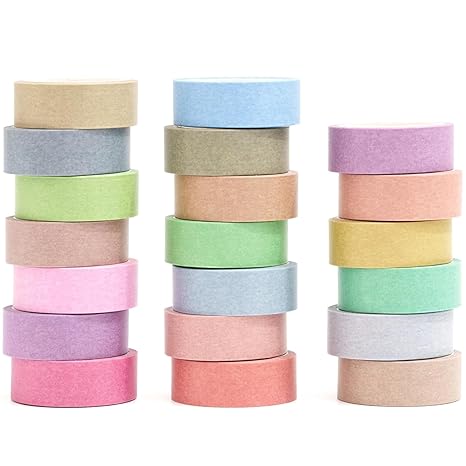 20 Rolls Washi Tape Set, Pastel Macaron Decorative Craft Tape, Solid Color Writable Masking Tape for Bullet Journal, Scrapbooking, Gift Wrapping, Planners, DIY Crafts