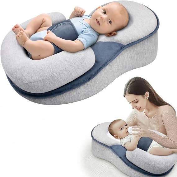 Crib Wedge Pillow for Backflow and Spit-Up Prevention - Newborn Lounger with 15° Incline, OEKO-TEX Certified Cotton, Head Shape Support, Portable Crib, Nursing Support