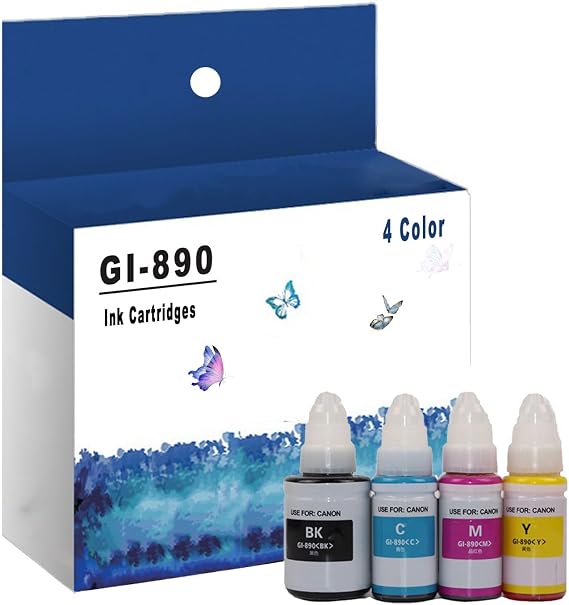 GI-890 Ink Compatible For Canon 890 GI 890 Refill Ink Bottles Works For Canon G1800 G2800 G3800 Printer, High Yield Black, C/M/Y Color GI-890 Ink Bottles,4 Color-1 Set