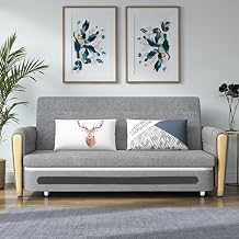 Convertible Pull Out Sofa Bed with Storage Modern Reclining Full Sleeper Sofa Bed with Padded Armrests Breathable Cotton-Linen Fabric Space-Saving Sofa Bed with Storage for Small Spaces (Grey/White)