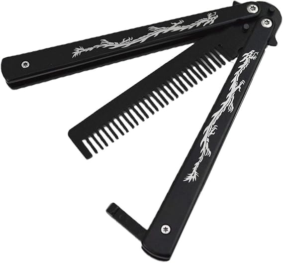 Funtuan Dragon Totem Stainless Steel Practice Butterfly Knife Trainer and Comb Knife Trainer (Black) 1