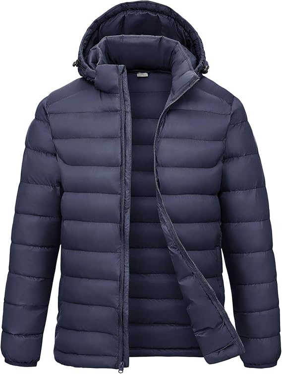 Rdruko Men's Quilted Jacket Lightweight Winter Jacket Waterproof with Hood