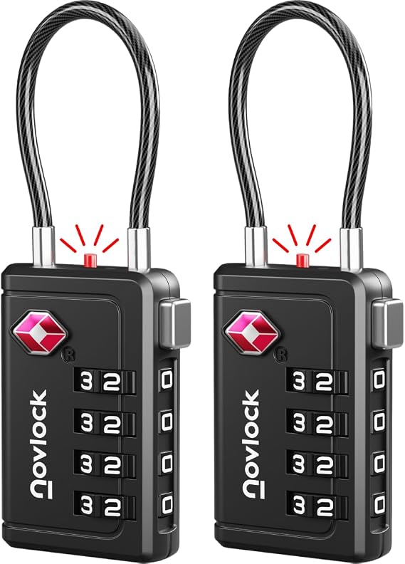 TSA Locks with Opening Indicator - 4 Digit Combination for Suitcases, Backpacks, Carry-on Luggage and Lockers - Black (2pcs)