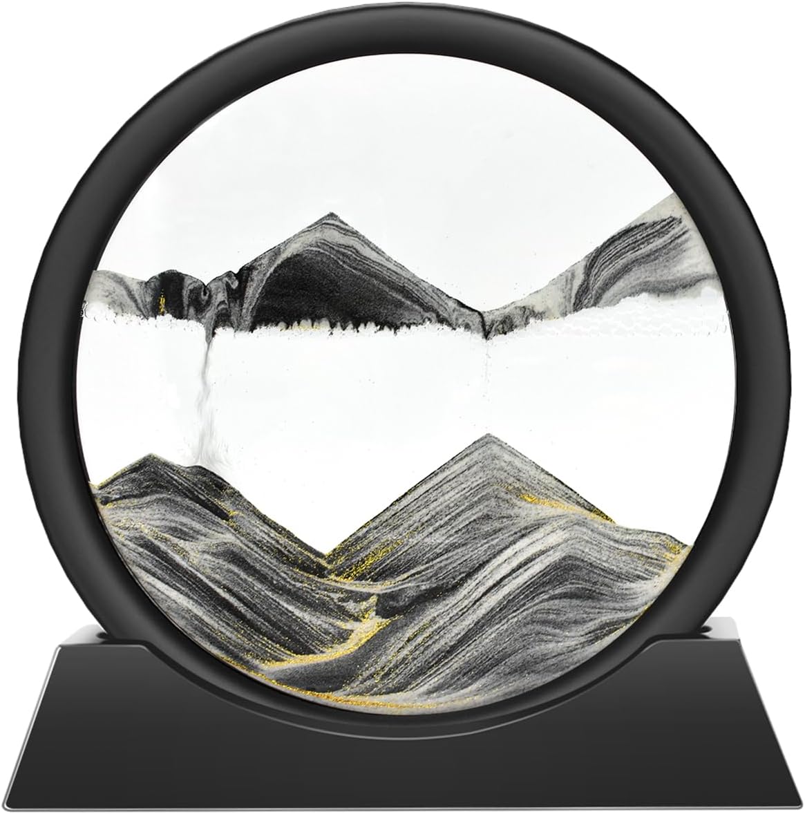 Wai Danie Moving Sand Art Picture 3D Hourglass Deep Sea Sandscape Liquid Motion Display Painting Flowing Sand Frame Relaxing Desktop Home Office Work Decor Black, 7"