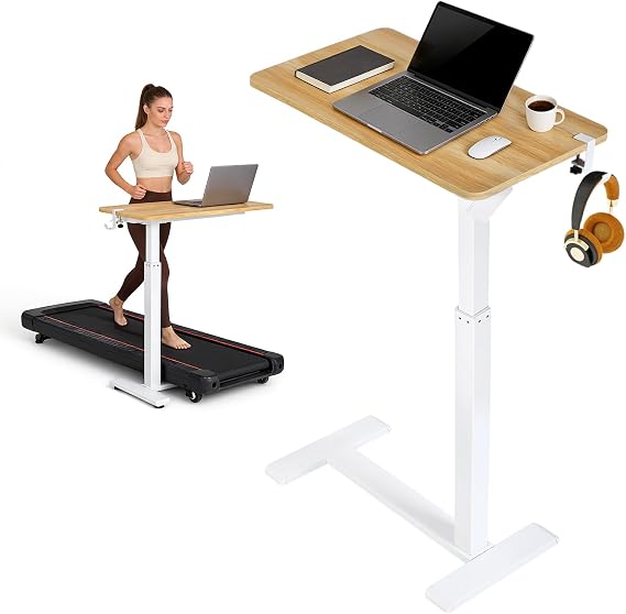 Overbed Table, Under Sofa Table for Laptop 68 x 36 cm Adjustable Height Small Computer Desks,Laptop Table with Wheels Portable Desk,Small Rolling Standing Desk with Hook, Fits Under Sofa/Bed