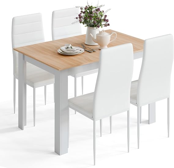 Mondeer Dining Table and Chairs Set 4, 120x80x75cm, for Kitchen Home Office