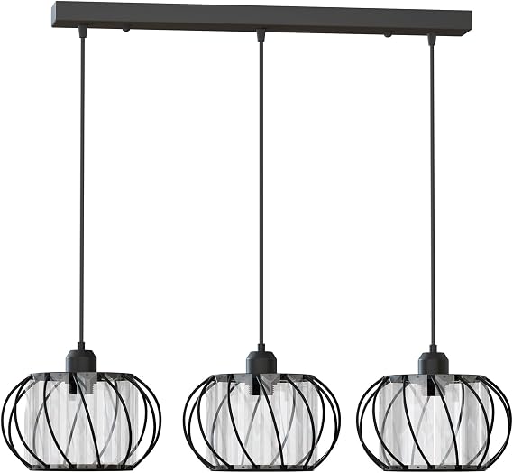 DC VOLTAGE 3 Light Ceiling Pendant Light Black 18cm Glass Shade E27 Adjustable Cable Modern Kitchen Island Hanging Lamp Dining Room Bar Industrial Lighting Fitting UK [Energy Class A]