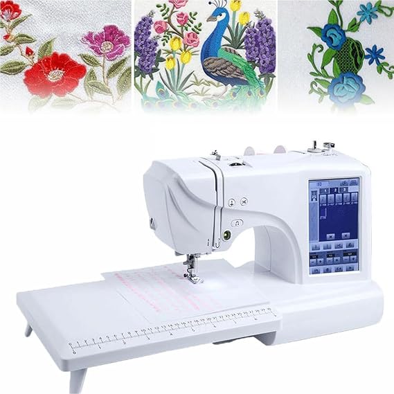 Automatic Embroidery Machine Electric Sewing Machine, 4" X 9.2" Embroidery Area, 158 Built-In Embroidery Designs, 7" Touch Screen, Capable of Embroidering on 3D Caps, Flat, T-Shirt and More