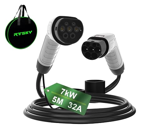 Type 2 EV Charging Cable, 32A / 230V / 7KW / 1 Phase / 5 Meter, Type 2 to Type 2 Fast Charging Cable for Electric Vehicles and Plug-in Hybrids