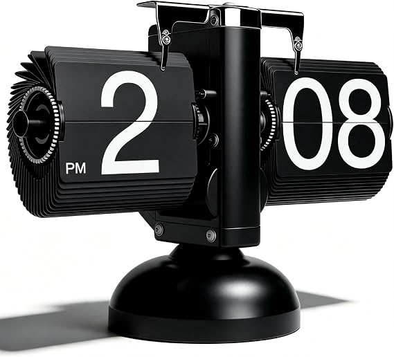 Retro Flip Down Desk Clock, Vintage Digital Flip Desk Clock with Large Number Display Retro Flip Down Mechanical Digital Desk Clock Auto Flip Clock for Home Livingroom Study (Black)