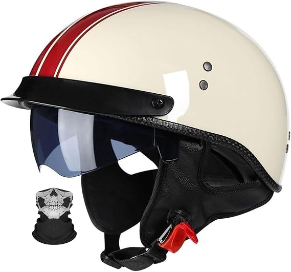 German Style Vintage Motorcycle Jet Helmet, DOT/ECE Approved Open Face Motorbike Helmet, Retro Half Helmet, with Sun Visor and Removable Inner, for Adult Men Women M~XXL