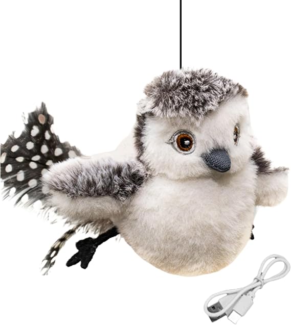 Simulated Chirping Bird Cat Toy Snowy Owl Shaped Interactive Boredom Relief