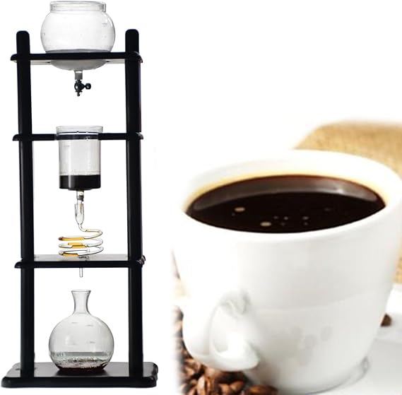 Cold Brew Coffee Maker with Glass Container and Wood Stand, Brews 5-8 Cups for Home or Office Use