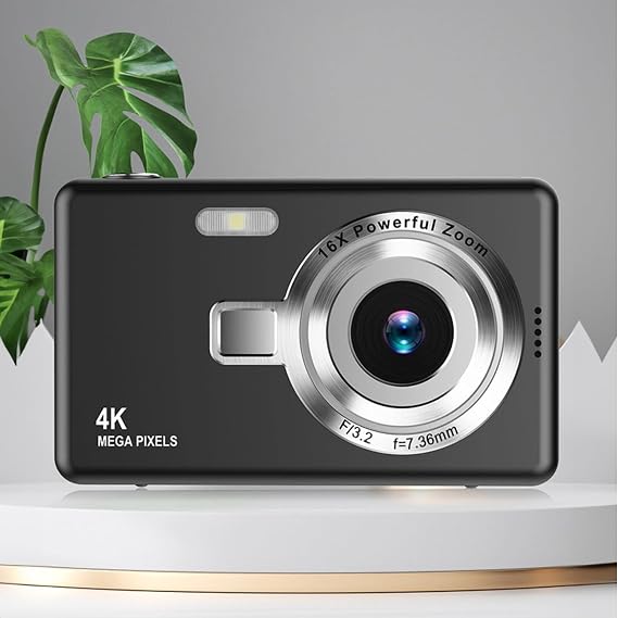 Digital Camera with 2.4in TFT Screen, 12MP 1080P Camera, Digital Point and Shoot Camera with 16X Zoom Anti Shake, Compact Vlogging Camera for Boys Girls Student (Black)