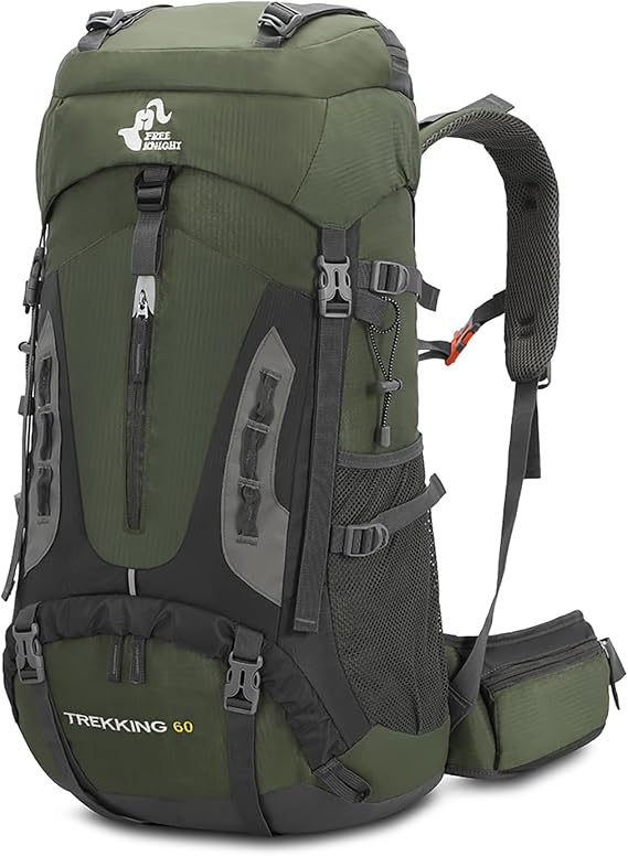 Bseash 60L Waterproof Lightweight Hiking Backpack with Rain Cover,Outdoor Sport Travel Daypack for Climbing Camping Touring (Army Green)