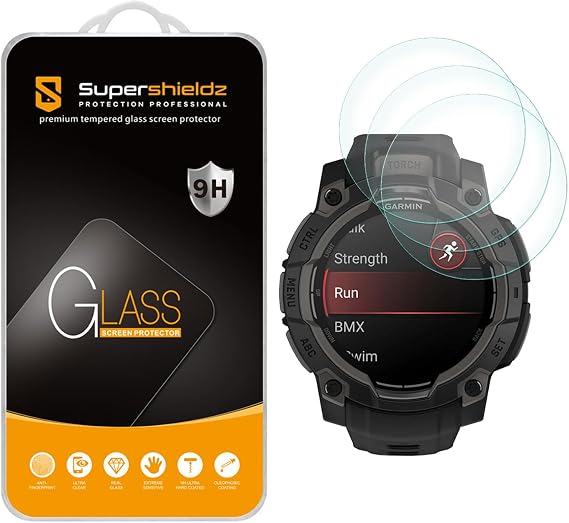 Supershieldz 3枚パック Garmin Instinct 3 45mm ソーラー/Amoled 強化ガラススクリーンプロテクター 傷防止 気泡防止