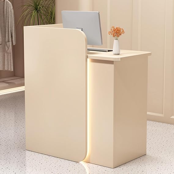 Small Reception Desk,Front Desk Reception Counter with LED Lights and Lockable Drawer, for Salon Reception Room Checkout Lobby Beauty Salon Office(Almond Yellow - 80x45x100cm)