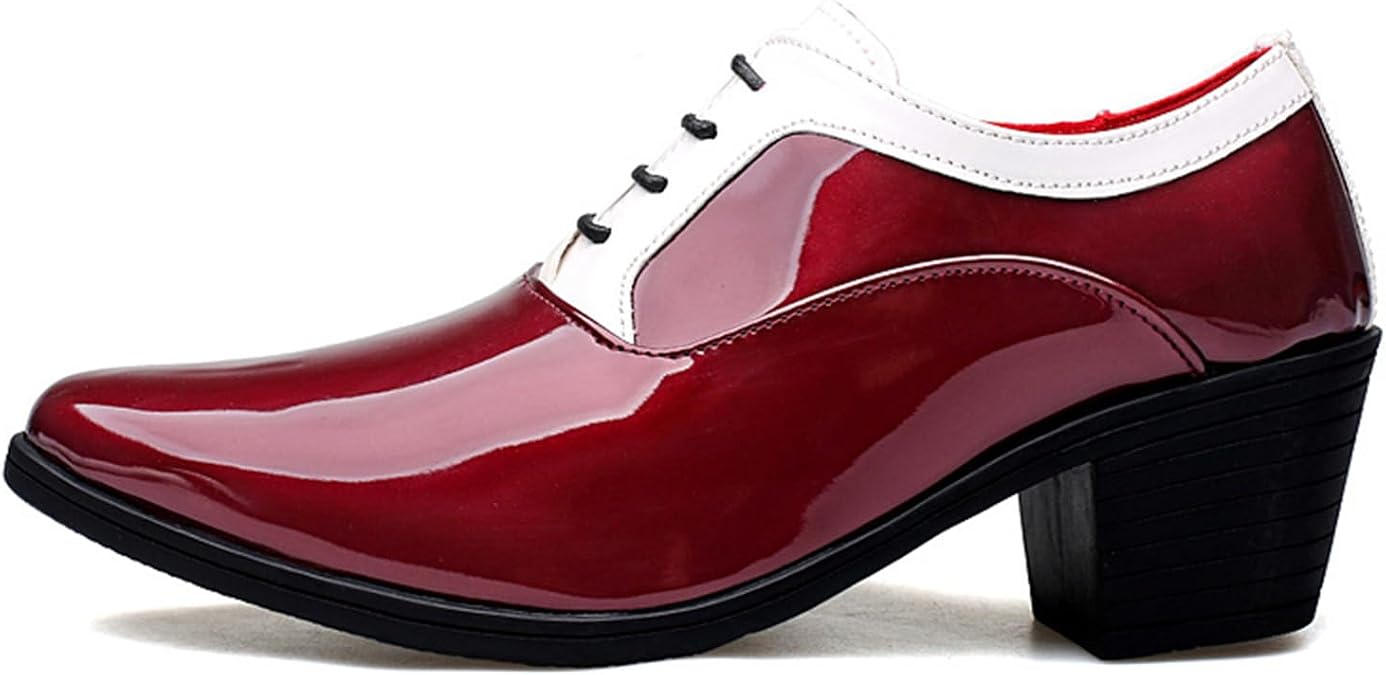 Men's Patent Leather Chunky Heel Oxford Shoes Pointed Toe Fashion High Heels Business Work Wedding Prom Dress Derby Shoes