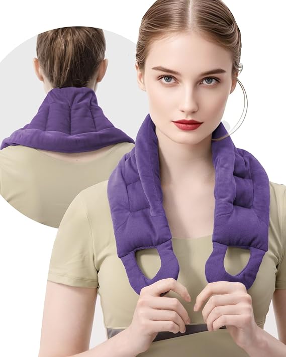 Wheat Bags Microwavable for Neck and Shoulders Back with Handles, 32.5x5.9” Moist Heat Pack, Natural Filling Hot Compress, Reusable Microwavable Heat Pad, Purple