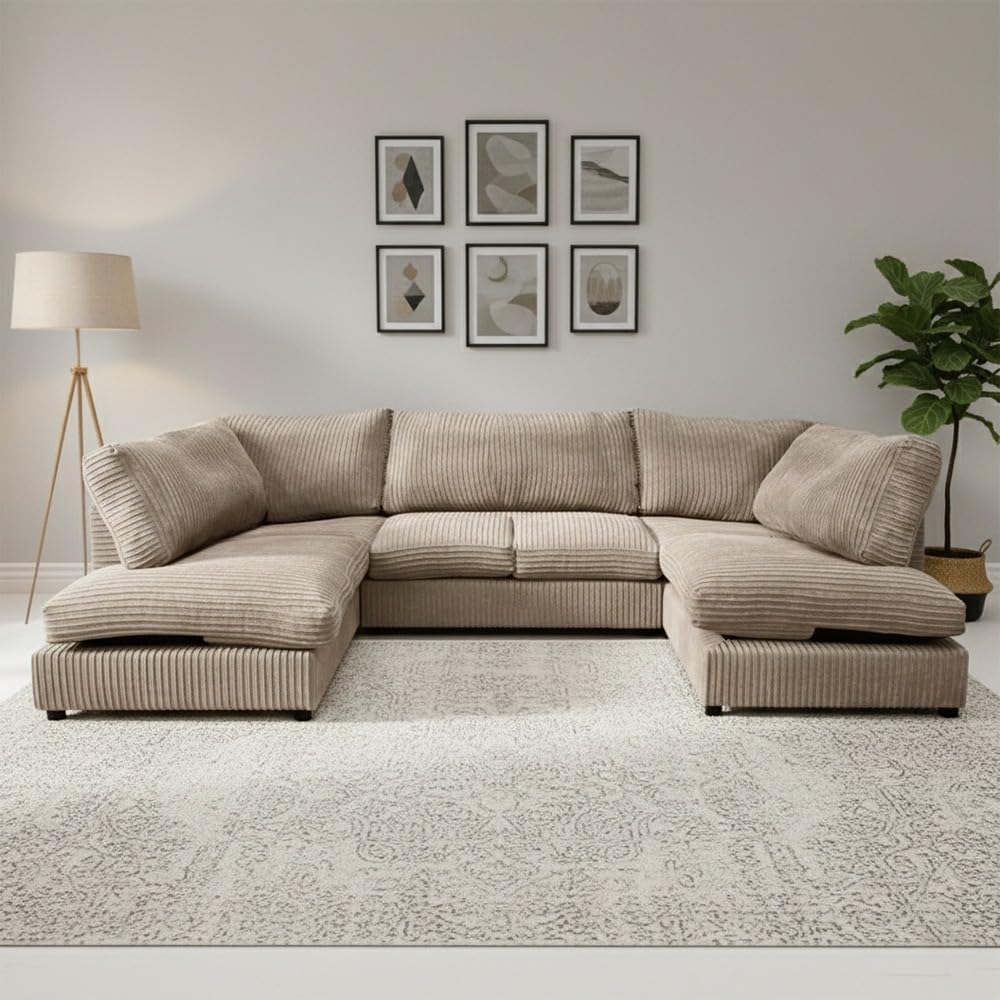 Modular Corner Sofa Shaped - U Shape Sofa Jumbo Cord - Comfortable Sofa Settee - Sectional Couches Lounge Sofa for Living Room Lounge Indoors Mink
