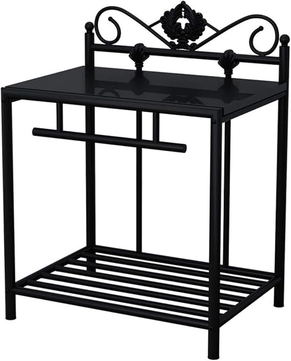 Bedside Tabl Modern Iron Art Nightstand Coffee Sofa End Bedside Table Home Furniture Bedroom Bedstand Cabinet Space Saving Living Room(Noir)
