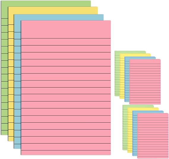 (8 Pack) Lined Sticky Notes 4x6in Bright Large Notepads 400 Sheets Total
