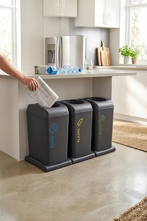 Smartware 3'Li Set Soft Tekerlekli Plastik-Kağıt-Cam Geri Dönüşüm Kutusu 40 LT