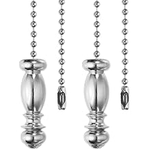 PATIKIL 2Pcs Ceiling Fan Pull Chain, 13.5" Alloy Lamp Chains Extender with Vintage Pendant, Lighting Decorative Extension Ornament for Fan Light Chandelier Pulling Switch, Steel Color [Energy Class A]