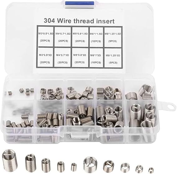 150Pcs Thread Repair Inserts M3 M5 M6 M8 Stainless Steel Heli Coil Thread Repair Insert Wire Thread Insert Assortment