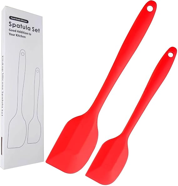 Silicone Spatula Set 2 Pieces Heat Resistant Rubber Spatula for Nonstick Cookware BPA Free (Red)