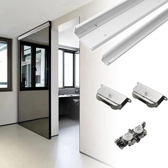Mirror Closet Door Track Ghost Door Hardware Kit, Invisible Rail Kit for Sliding Doors, Modern Pocket Door Guide with Soft Close Mechanism(80cm (31.5in))