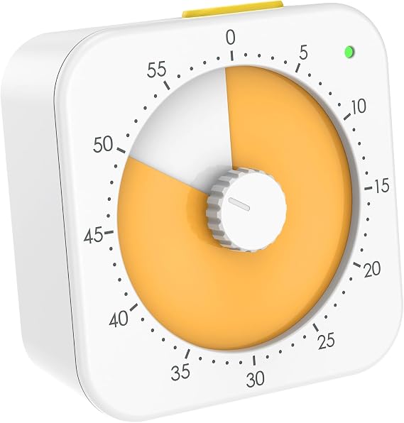 60 Minute Visual Timer for Kids, Silent Countdown Clock with Pause Function, Non-Ticking Time Management Tool and Large Numbers, for Classroom Teaching, Home Learning, Batteries Not Included