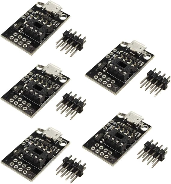 DollaTek 5Pcs Pluggable Development Board for ATtiny13A/ATtiny25/ATtiny45/ATtiny85 Programming Editor Micro Usb Power Connector