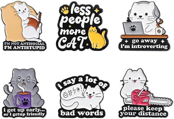INSTITIZERCat Brooch Set Kitten English Inspirational Sentence Badge Creative Cat Enamel Pins Set Metal Badges Funny Animal Accessories for Backpack Hat Bag Lovely Cats Pin for Friends Family
