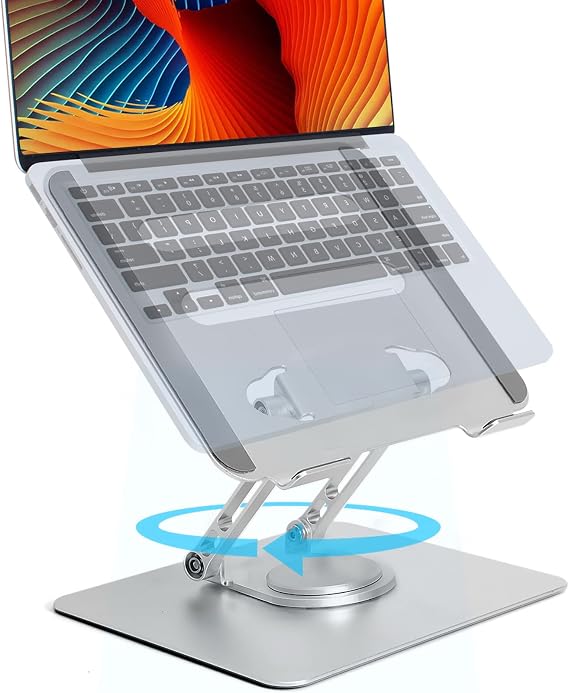 360° Rotating Foldable Laptop Stand for Desk - Portable Height Adjustable Aluminum Alloy Cooling Laptop Riser compatible with Ipad Macbook Air Dell Asus Hp Lenovo and More 10 to 17 Inch Notebook