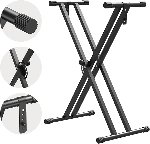 Adjustable Keyboard Stand, Double Braced X-Style Digital Piano Stand with Locking Straps & Quick Release Mechanism for 61 76 88 Keys