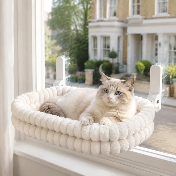 Cat Window Bed, Foldable Cat Window Perch with Reversible Washable Bed