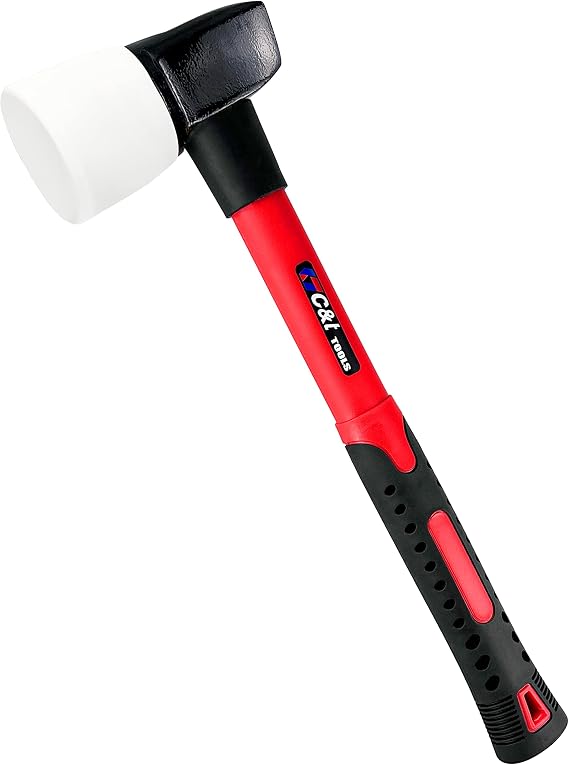 C&T White Rubber Flooring Mallet with Replaceable Head,Non-Marring Head, Fiberglass Handle, 1 Replacement Head