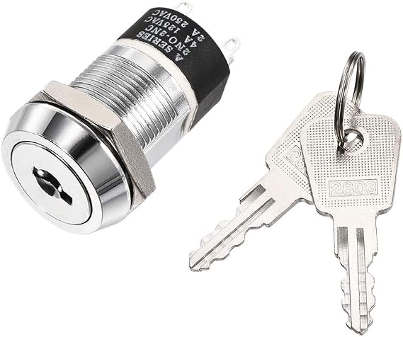 Sourcingmap 19mm 2 Positions Key Locking Push Button Switch with 2 Keys 2NC-2NO S2803