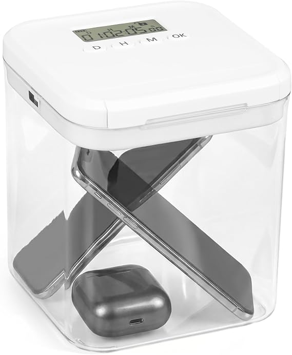 Small Timed Lock Box, Time Locking Container with Timer, Clear Timed Lockable Storage Box for Food, Medicines, Tech and Home Safety, 30 Days Max Timer, 5.5×5.5×6.3in